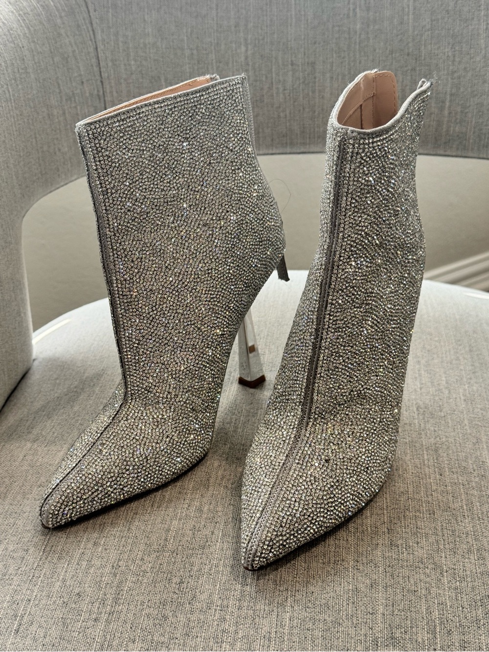 Steve Madden Crystal Embellished Silver Ankle Booties